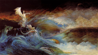 Woman wave bird flying sea - donato giancola free wallpaper