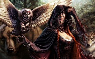 Woman owl wolf epic fantasy - epic fantasy character art free wallpaper