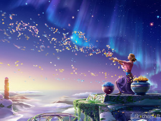 Woman cliff sky stars painting - a painting of a woman free wallpaper