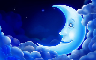 Cartoon moon smiling face clouds 6 - moon free wallpaper