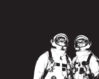 Astronauts black white space standing - a screenprint free wallpaper