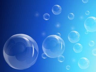 Blue background bubbles floating sky - abstract illusionism free wallpaper