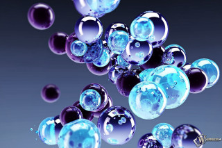 Blue purple bubbles floating black - constant permeke free wallpaper