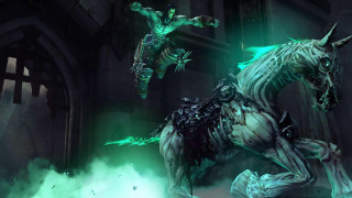 Horse demon dark room green - gothic free wallpaper