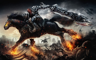 Horse rider running fire field - a fire free wallpaper