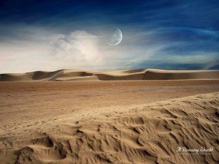 Desert landscape moon distant object - a distant object in the distance free wallpaper