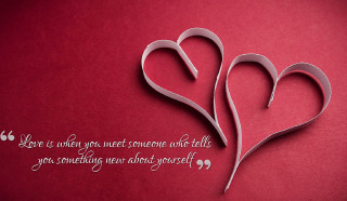 Two paper hearts red background 2 - free love wallpaper