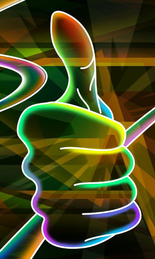 Person holding spoon multicolored background - holography free wallpaper