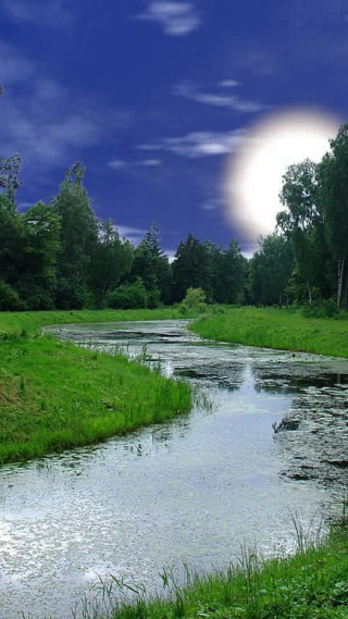 River forest fullmoon mattepainting nature - ecological art free wallpaper