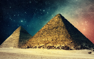 Pyramid desert stars red blue 2 - egyptian art free wallpaper
