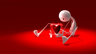 Person sitting heart red background - his hand free wallpaper