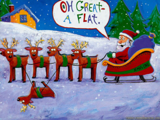 Santa claus sleigh reindeers dog - flat free wallpaper
