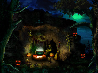 Halloween pumpkins witch cauldron full - full free wallpaper