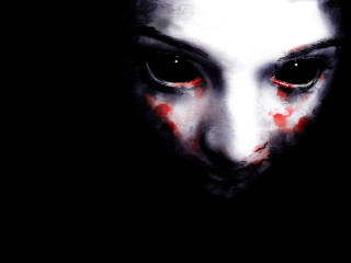 Creepy woman red eyes blood - blood free wallpaper
