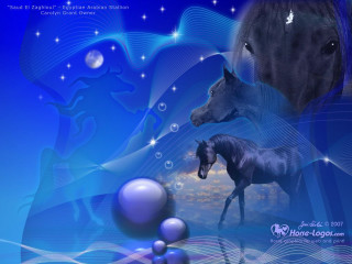Horses blue background bubbles stars - matte fantasy painting free wallpaper for desktop