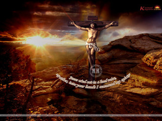 Man cross sunset bible quote - a sunset in the background and a quote free wallpaper