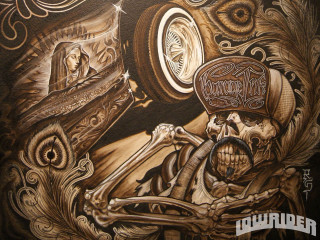 Skeleton motorcycle car skull painting - a skull free wallpaper