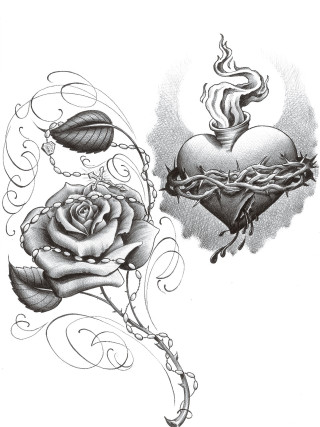 Heart rose crown leaves drawing - shaded free wallpaper