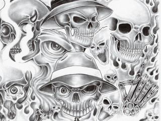 Skulls hat gun drawing artwork - a drawing of a group free wallpaper