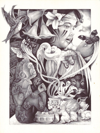 Woman flowers birds drawing art - psychedelic art free wallpaper