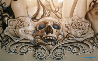 Skull roses bird woman face - a womans face free wallpaper