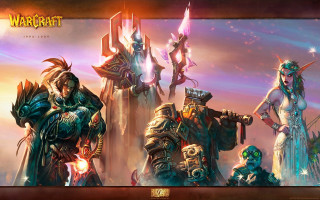 Warcraft characters group sunset sky - chris rahn free wallpaper