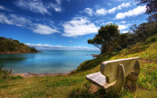 Bench hill water tree blue 6 - tranquil free wallpaper for desktop