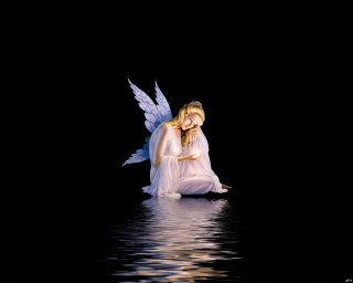 Woman white dress sitting water 2 - anne geddes free wallpaper