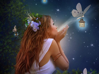 Woman long hair bubbles night - firefly free wallpaper