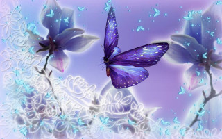 Purple butterfly purple flower white - magic realism free wallpaper for desktop