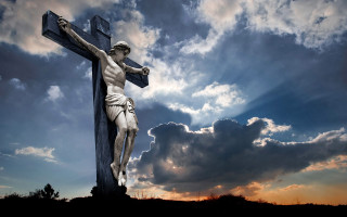 Jesus statue cross sky clouds - a cross free wallpaper