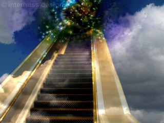 Stairway christmas tree sky background - magical free wallpaper for desktop