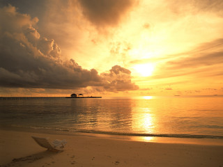Beach chair pier sunset sunrise - sunset time free wallpaper