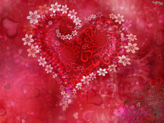 Red heart white flowers pink - romanticism free wallpaper