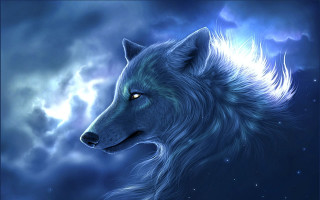 Wolf blue eyes sky clouds - a wolf free wallpaper