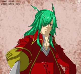 Man green hair red jacket - his hand free wallpaper