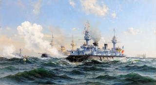 Battleship ocean smoke painting artwork 2 - matte drawing free wallpaper