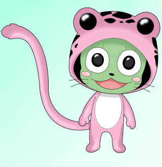 Cartoon cat pink hat green - a blue background free wallpaper