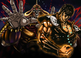 Man holding giant hand masked - blood splatter free wallpaper