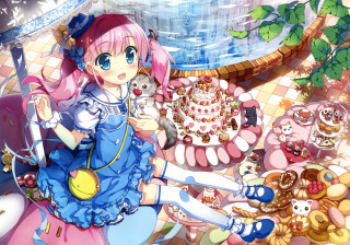 Girl pink hair teddy bear - a cake free wallpaper