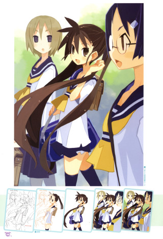 Anime girls long hair glasses 3 - different pose free wallpaper