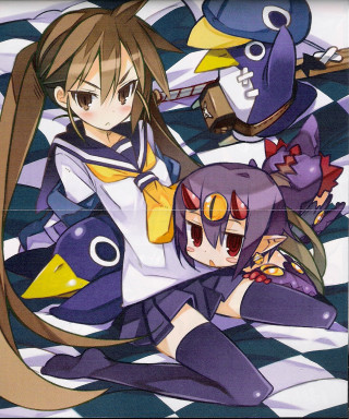 Anime characters bed blue white - top of a bed together free wallpaper
