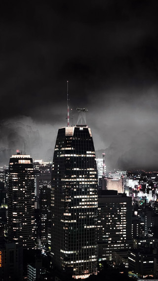 City skyline dark sky clouds 4 - matte painting free wallpaper