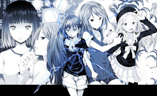 Anime girls cityscape lightning group - a cityscape background free wallpaper