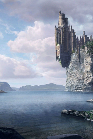 Castle cliff boat mountain sunset - the water below free wallpaper