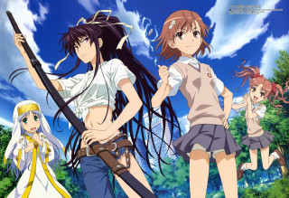 Anime girls field trees clouds - a poster free wallpaper