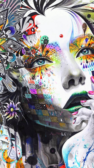 Woman flowered head butterfly face - paint free wallpaper