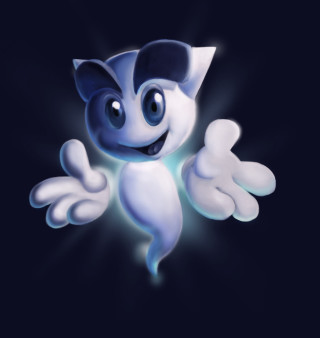 Cartoon character blue black background - a white cat free wallpaper