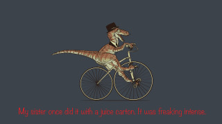Dinosaur riding bicycle top hat - pop surrealism free wallpaper