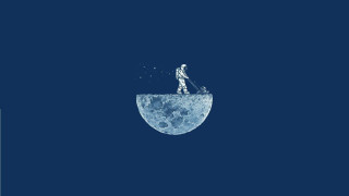 Man standing moon fishing pole - moon free wallpaper
